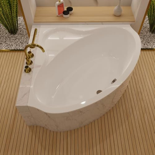 ECOLAM® Badewanne Eckwanne Eckbadewanne Acrylwanne BALA 130 x 130 cm symmetrisch Acryl Sanitäracryl weiß | Inklusive Ablaufgarnitur Ab- und Überlauf Automatik Füße Silikon Qualitätswanne