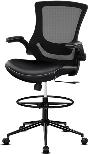 Misolant Tall Office Chair for Standing Desk, Drafting Chair with Footrest Ring, PU Leather Recline High Office Tall Desk Chair with Adjustable Lumbar Support