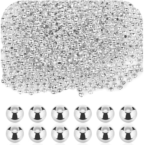 1500 perlas pequeñas de 3 mm redondas espaciadoras plateadas mini perlas de metal de acero inoxidable con agujero para pulseras, collares, accesorios de fabricación de joyas