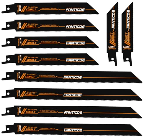FANTICDE Lot de 10 lames de scie sabre pour métal, lames de scie sabre récipro en acier bi-métal avec cobalt pour couper des boulons, métal fin, 100-225 mm, 14-24 TPI