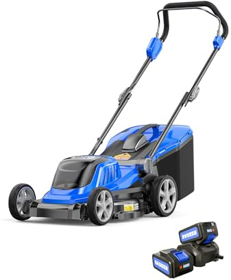Wild Badger Power 40V 16″ Cordless Lawn Mower Brushless, 5,445 sq ft/0.125 ac,2×4.0Ah Battery & Fast Charger, 5-Position Height,for Small Residential Lawns
