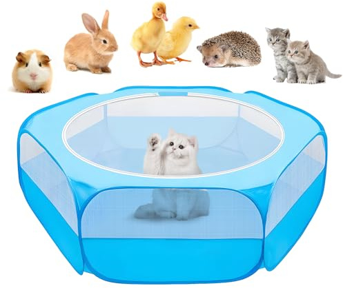 UWE Small Animal Playpen, Chicken Brooder Box with Cover Top, Portable Outdoor Exercise Pet Cage Tent, Waterproof Breathable Pet playpen Indoor for Chick Ktiien Bunny Hamster Guinea Pig, Blue
