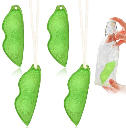Beans Shaped Bottle Cleaning Sponge, 4 PCS Reusable Green Magic Beans Cleaner, Water Bottle Cleaner Sponge, All-Around Magic Cleaning Beans for Small Mouth Water Bottles, Baby Bottles