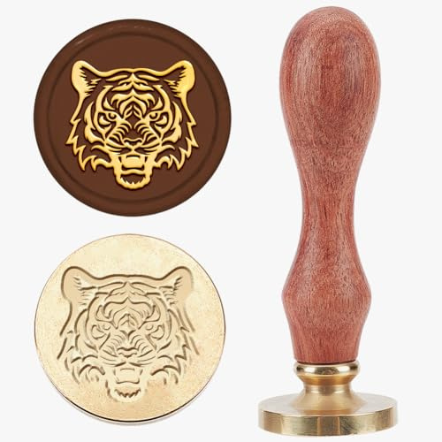 MAYJOYDIY Sceau de Cire Tigre 25mm Tampons de Cire à Cacheter pour Animaux Sauvages Têtes Amovibles en Laiton Manche en Bois pour Emballage Cadeau Enveloppes Cartes Lettres Paquets de Vin Décoration