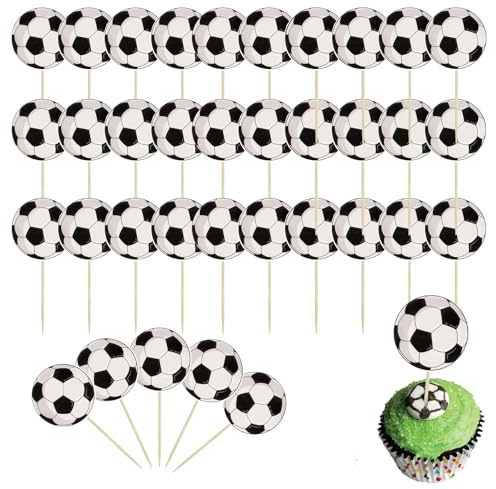 Moguri 36 stycken cupcake-toppers med sporttema, fotboll cupcake, mat, tandpetare, babyparty, tårtdekorationer för sportbollar, fotbollstema dekorationer