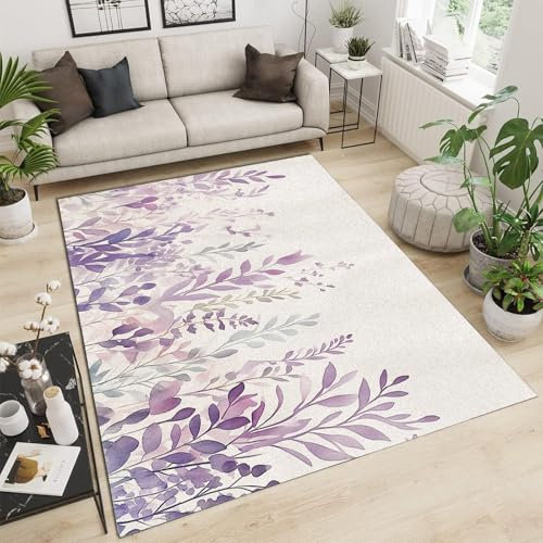 GDJSMIN Rugs Living Room 90×180cm, Lilac Leaves Plant Fluffy Area Rugs For Bedroom Rug, Machine Washable Rug Thick Low Pile Floor Carpet Bedside Rug For Kids Room,Non Shed And Anti Slip Rug