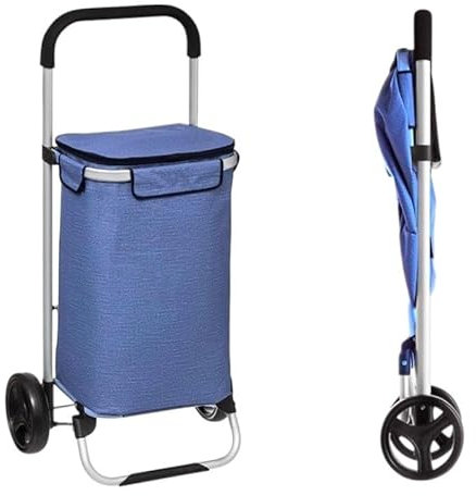 Carro de la Compra Plegable Carrito de Mercado en Aluminio Super Ligero 60L litros, Bolsa Impermeable Subir y Bajar escaleras. (Azul)