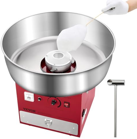 VEVOR Machine à barbe à papa électrique 1000 W, appareil à barbe à papa commercial avec bol en acier inoxydable de 52 cm, cuillère à sucre et tiroir, pour anniversaire d'enfant, fête de famille, rouge