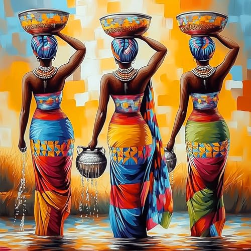 CEOVR 5D Diamond Painting Kits Mujer Africana,Pintura de Diamantes Arte 30x30cm,DIY Diamond Art Kits Adulto Principiante,Mujer Recogiendo Agua