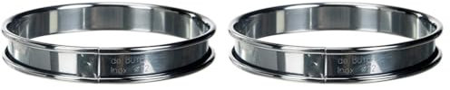 DE BUYER - Cercle à Tarte Rond en INOX à Bord roulé - 12 x 2 cm - Surface Lisse, Démoulage Facile, pour des Résultats sans Défaut et Délicieux, Argent (Lot de 2)