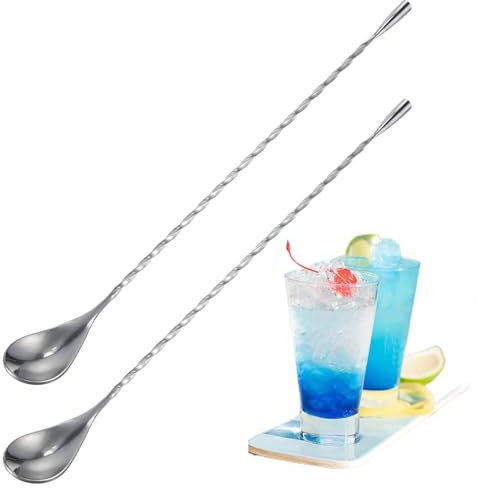Ouligay 2 cucchiai da bar ruotati, 30 cm, in acciaio inox, cucchiai da prova, cucchiai a spirale, di alta qualità, accessori da bar, pratico spoon per cocktail, caffè, deliziosi longdrinks