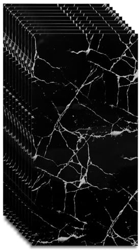 Lot de 10 autocollants imperméables pour carrelage - 60 cm x 30 cm - Revêtement de sol en PVC - Effet marbre 3D - Noir