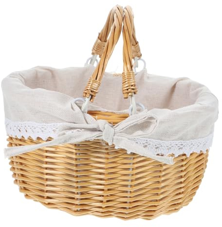 POPETPOP Panier Rotin Tissé Main avec Doublure Et Poignée Portable Panier Cadeau Polyvalent pour Rangement Et Camping
