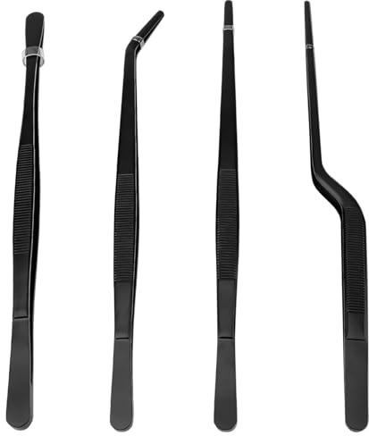 Serving & Cooking, Professional Black Grill Tweezers 4 Pcs, Stainless Steel Multi-Shape Plating Tongs Set, Kitchen Utensils Precision For Barbecue