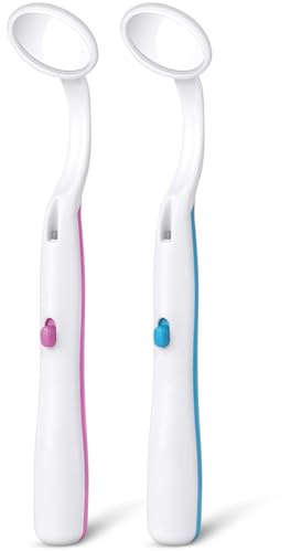 ACWOO Dental Mirror with Light, 2PCS Dental Teeth Mirror, Anti Fo Mouth Tooth Mirror, Dental Inspection Mirror with LED Light for Oral Dental Care, Dental Oral Care Tool Kit