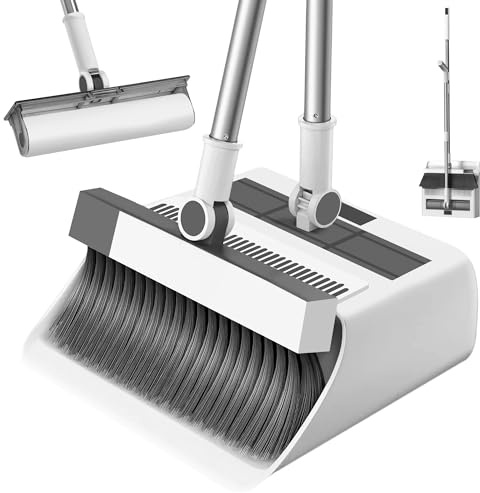 JUPPLIES Escoba y Recogedor Plegable 3 en 1 con Rodillo Quitapelos Desmontable – Mango Telescópico 126 cm, Cabezal 180° – Ahorro de Espacio para Hogar y Oficina