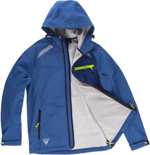 WORKTEAM Chaqueta Softshell, Cortavientos Transpirable y Repelente al Agua, Interior Polar Térmico, Capucha Ajustable y Detalles Reflectantes. Unisex