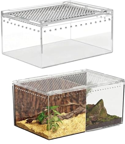 GOMETY 2 stycken akryl terrarium, mini transparent, 20 x 15 x 10 cm, reptilmatningslåda, reptilavelslåda för spindlar, skorpioner, bönsyrsa habitat