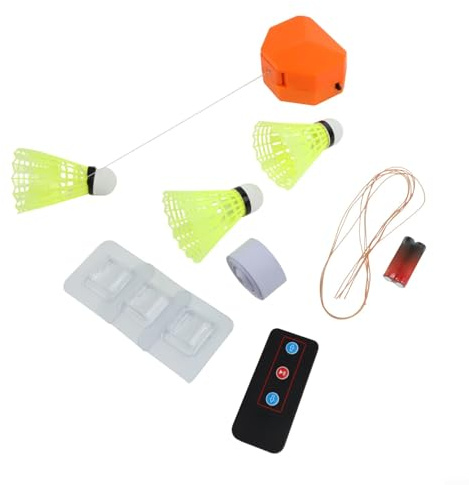 Yuanpgky Entraîneur de badminton pour enfants | Ensemble d'entraînement autonome d'intérieur avec volants en nylon, cordon élastique réglable et télécommande | Compatible avec support mural (3 balles)