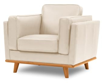 Valencia Full Leather Accent Chair Sofa, Comfy Armchair for Living Room Bedroom and Reading, Single Sofa with Solid Wood and Wood Consturction - Artisan Beige