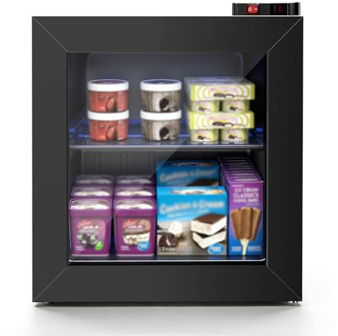 COWSAR 1.2 Cu Ft Mini Deep Freezer Compact Upright Freezer with Removable Shelf Display Freezer for Kitchen/Office/Dorm 7 Temperature Settings -18℉ to -10℉ for Ice Cream/Meat/Sea Food