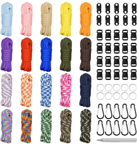 20 Färger Paracord Rep, Premium 7-tråds Paracord-set och Tillbehör (20x3m) | Paracordsnöre för tillverkning, gör-det-själv-pyssel, campingtillbehör och hundtillbehör
