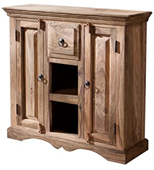 MASSIVMOEBEL24.DE | LEEDS Sideboard aus Massivholz #45 aus Sheeshamholz - Grau, geölt 6 Fächer + 1 Schublade 87x32x85 cm Kommode TV-Sideboard TV-Board