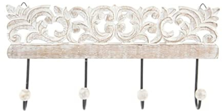 Dcasa - Appendiabiti a parete con 4 ganci in legno intagliato 40 x 18 cm