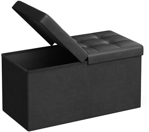 SONGMICS MAZIE Collection - 30 Inches Storage Ottoman Bench with Flipping Lid, Storage Chest Footstool, Load 660 lb, for Entryway, Living Room, Bedroom, Synthetic Leather, Black ULSF45BK