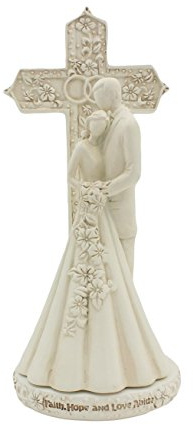 CB Avalon Gallery 6.9-inch Couple with Cross and Wedding Rings 2-Piece Wedding Cake Topper