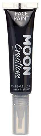 Moon Creations Face & Body Paint Tubes with Brush Applicator | Black | 15ml | Ready to Use | Cruelty Free, Made in UK | Face Paint for Kids, Adults, Fancy Dress, Festivals, Halloween