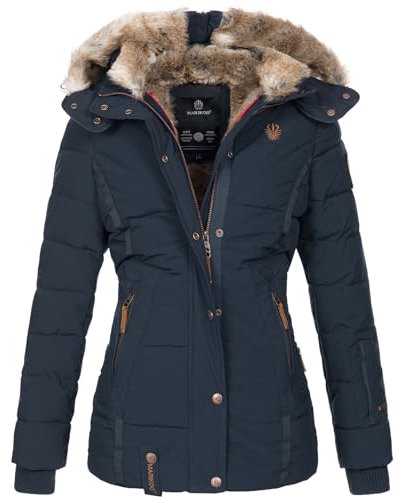 MARIKOO B658 Veste d'hiver chaude doublée en fausse fourrure pour femme, bleu marine, S