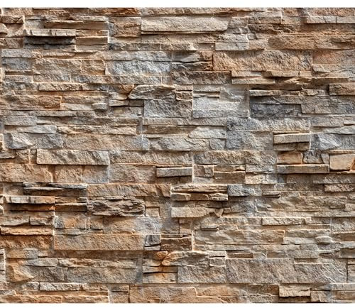 decomonkey - Papier Peint Panoramique Mur de Pierre 350x256 cm - Décoration murale moderne – Tapisserie décorative pour chambre salon - Architecture pierre moderne orange texture fond