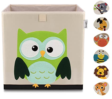 LIFENEY Aufbewahrungsbox Kinder mit Eule Motiv I Spielzeugbox mit Tiermotiv passend für Würfelregale I Ordnungsbox für das Kinderzimmer I Aufbewahrungskorb Kinder