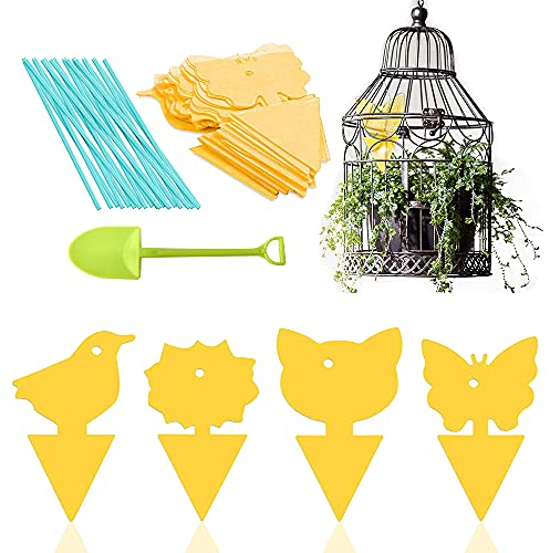 Trappole Appiccicose per Insetti, 48 Pcs Doppia Faccia Trappola per Mosche Appese e Inseribili Piastrine Piastre Gialle Adesivo, Trappola Appiccicose Piante per Interno Esterno Contro Afidi Moscerini