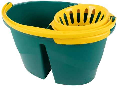 Tomaino - Secchio Lavapavimenti Doppia Vasca in Plastica - Mocio Lavapavimenti 7 litri con Strizzatore - 2 Vasche per Acqua Pulita e Sporca - Secchio Mocio Professionale e Casalingo