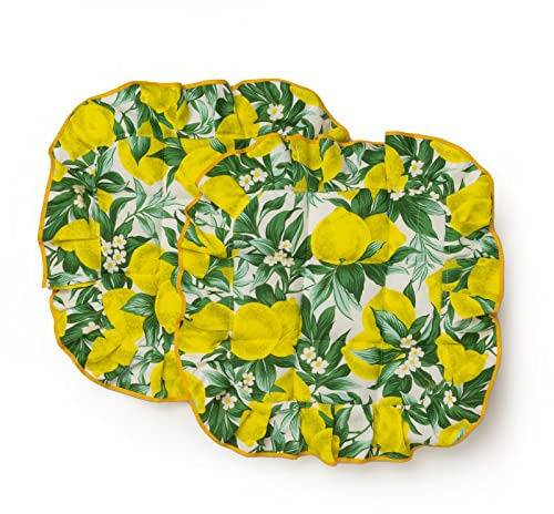 PARAMAISON Cuscini Coprisedia Shabby Chic Country Limoni, Trapuntato, Imbottito, Fissaggio con 4 Alette, 40x40 cm, Set da 2 pezzi