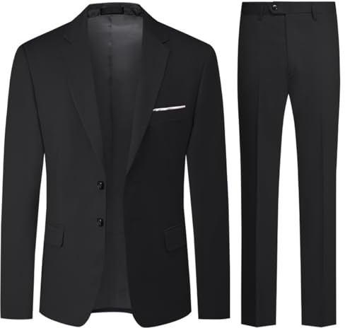 Allthemen Traje de Hombre de 2 Piezas de Ajuste Delgado de un Solo Pecho Trajes de Dos Botones Boda Pantalones de Chaqueta de Negocios Negro S