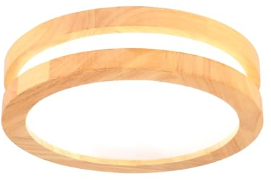 LIGKIN Plafonnier LED Moderne 24W Rond Bois 6000K Lumière Blanche pour Salon Cuisine Couloir Salle à Manger Chambre, Ø23cm