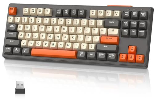 M87 TKL - Teclado inalámbrico para juegos de modo dual, Bluetooth/2,4 Ghz, tecla PBT, batería recargable de 4000 mAh, teclado retroiluminado arcoíris de colores mezclados con sensación mecánica-Brillo