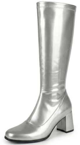 AYZAL Women’s Ladies Fancy Dress 1960'S 70'S Knee high Go Go Boots Retro Block Heel Girls boots (Silver, UK Footwear Size System, Adult, Women, Numeric, Medium, 7)