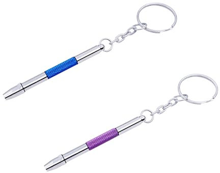 2 mini cacciaviti per occhiali, set di cacciaviti di precisione 4 in 1, set di riparazione per occhiali, Sunglass Watch, giocattolo di riparazione con portachiavi, in lega di acciaio inox