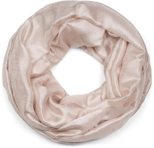 styleBREAKER Damen Loop Schal weich fließend | Seidig glänzendes Halstuch Einfarbig für Sommer & Frühling | Schlauchschal Leicht & Elegant, Farbe:Beige