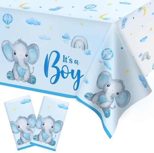 Heboland 2 Stück Babyparty Deko Junge Tischdecke, 137 x 274cm its a Boy Tischdecke für Deko Babyparty Junge blau, Baby Shower deko Boy