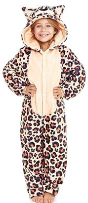 Costume da pigiama leopardo marrone con cappuccio per bambina, multicolore, 10 a 12 años