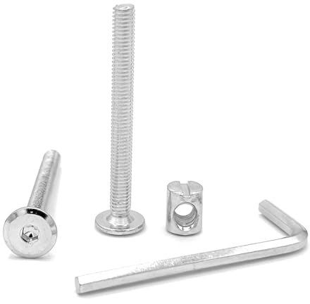 NOLDAR | Viti testa piatta M6 con dadi cilindrici. Vite per mobili. Bulloni M6 x 50 mm. Include chiave a brugola. (20 viti + 20 dadi)