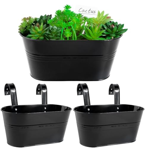 2pcs Pots de Fleurs à Suspendre Noir Métal avec Double Crochet Pot Plante Suspendu avec Trou de Drainage Vintage pour Décoration Jardin Balcon Terrasse Intérieur ou Extérieur