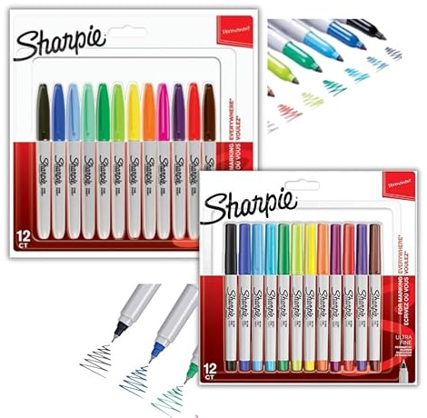 Sharpie Permanentmarker | feine Spitze für kräftige Details und ultrafeine Spitze | 2x 12 Stück