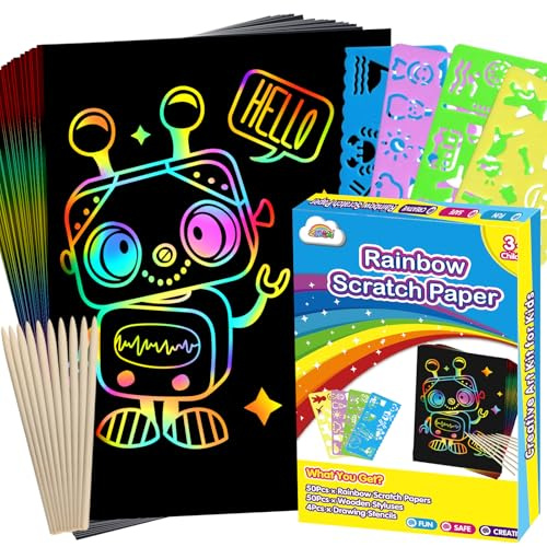 ZMLM Scratch Paper Art Crafts Kids Gifts, 100PCS Rainbow Scratch Paper Art for 3 4 5 6 7 8 9 Years Old Girls Boys, Arts and Crafts for Kids 4-6, Birthday Gifts Toys and Party Favors (Blue)