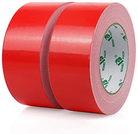 BOMEI PACK Nastro Adesivo Americano, Nastro telato rinforzato per riparazioni o decorazioni, Nastro americano impermeabile per tubature, scarichi e condotti, rotolo 2Pz 50mm x 30 m (Rosso)